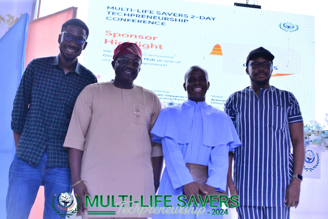 Photograph of Fr. Mbaka with 2024 Techpreneurship Conference panelists