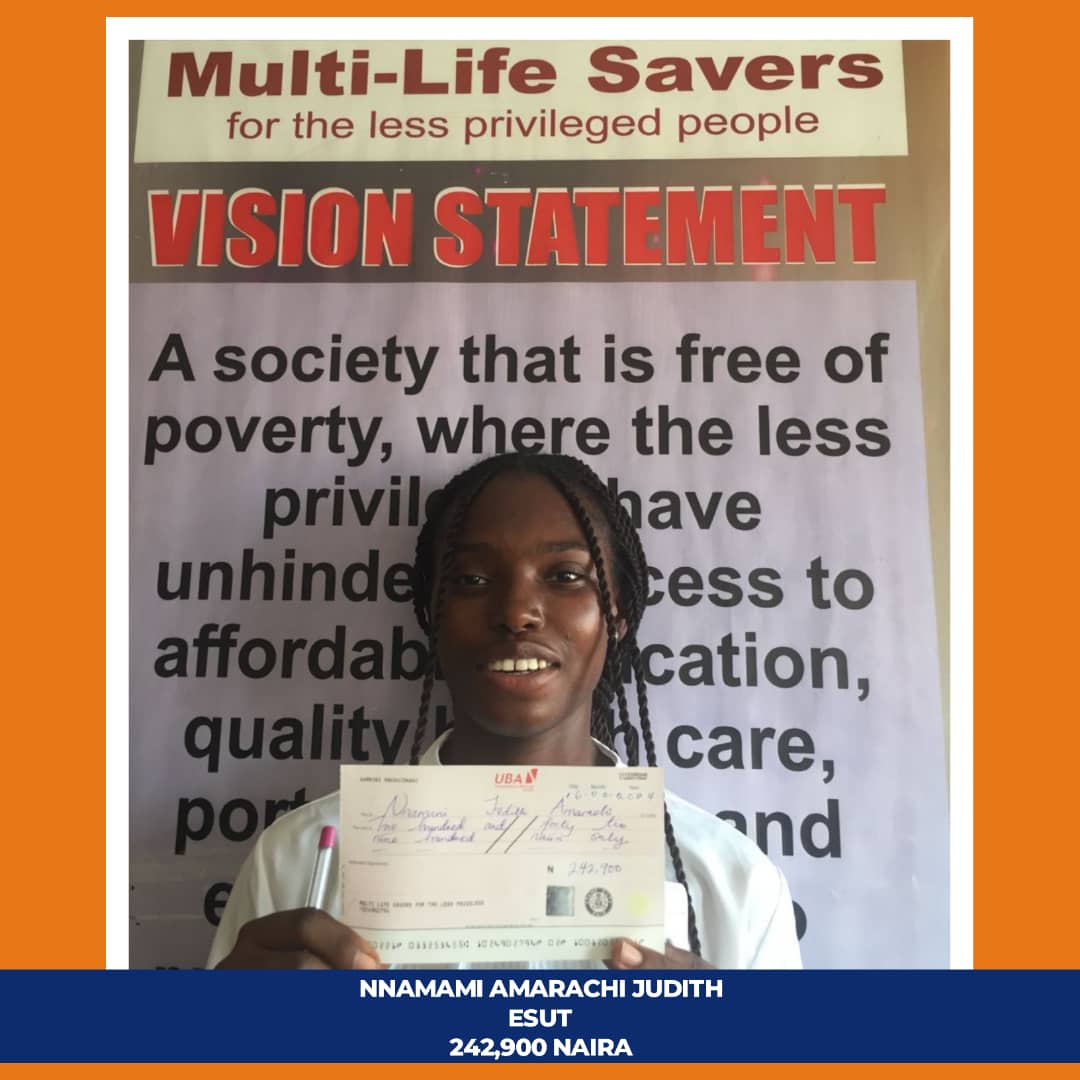 Multi Life Saver Covers ESUT Fees for Nnamani Amarachi Judith